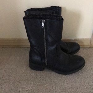 Black Leather Booties with knit detail.